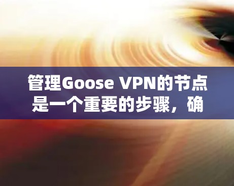管理Goose VPN的节点是一个重要的步骤,确保网络连接的安全性。以下是一个详细的步骤指南 管理Goose VPN的节点是一个重要的步骤,确保网络连接的安全性。以下是一个详细的步骤指南
